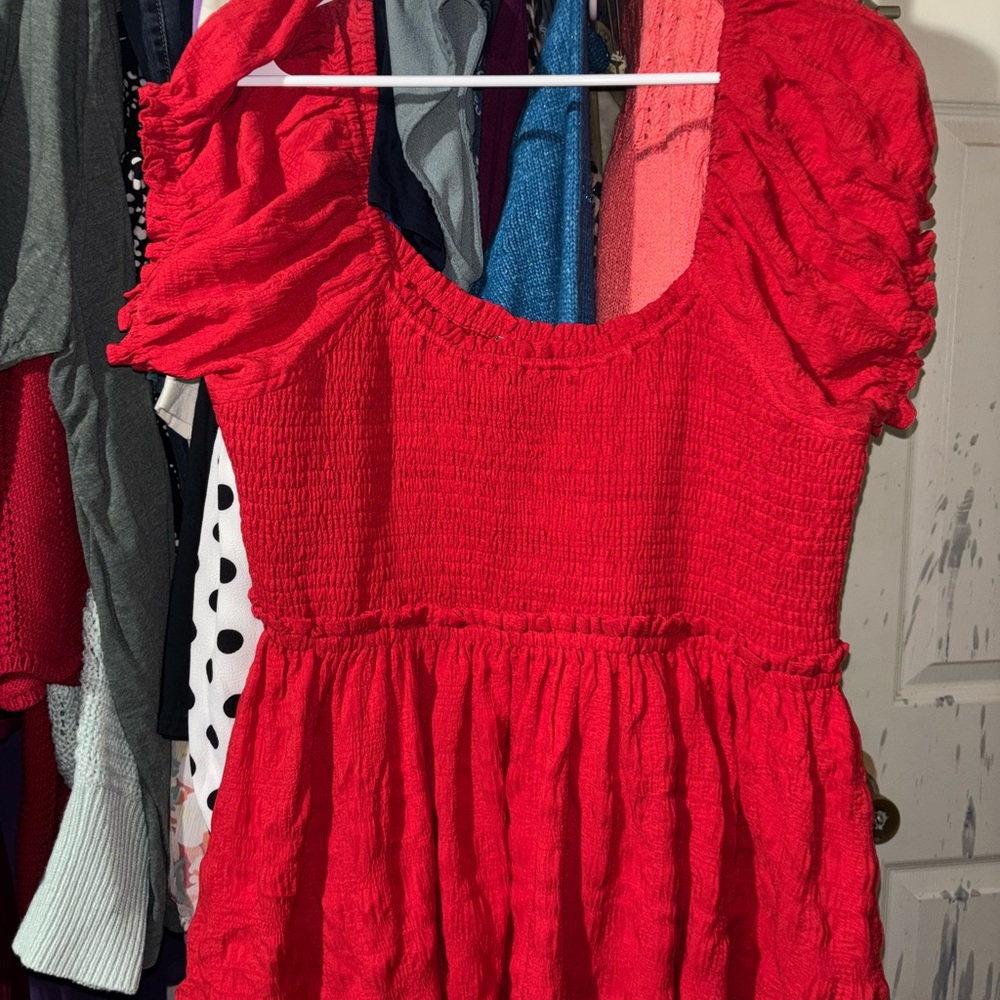 Red Women's Smocked Blouse
